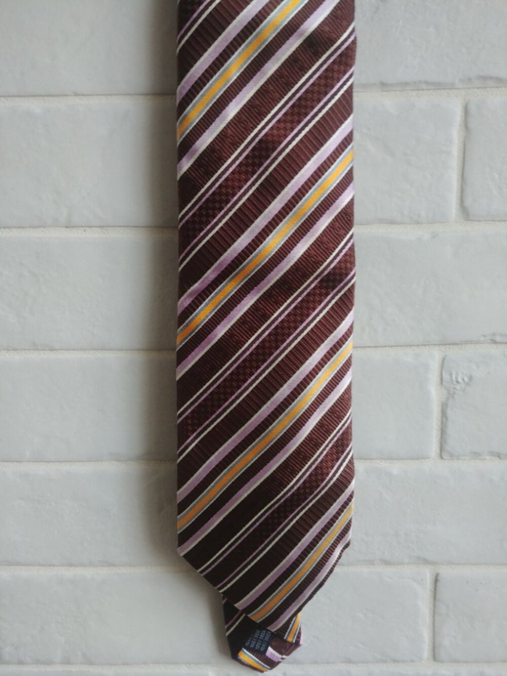Eros made in Italy 100% silk brown yellow pink striped tie